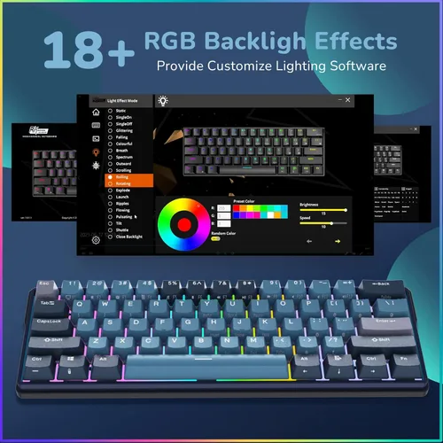 Vista 7 de RK ROYAL KLUDGE Teclado mecánico inalámbrico RK61 Plus, teclado para juegos 60% RGB con concentrador USB, teclados de computadora intercambiables