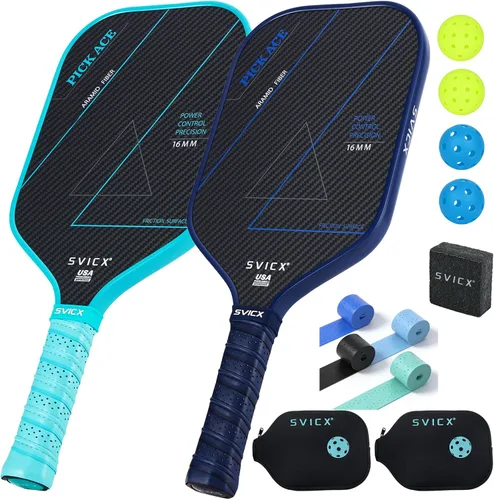 Vista 8 de Carbon Fiber Pickleball Paddle 16mm – Professional Pickleball Paddles with Superior Control, Power & Spin – Extended Handle for Two-Handed Grip
