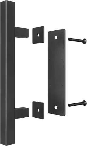 Vista 6 de SMARTSTANDARD - Set de manijas resistentes para puerta de granero, 12 pulgadas, diseño rústico grande con dos lados, para puertas, garajes, Negro