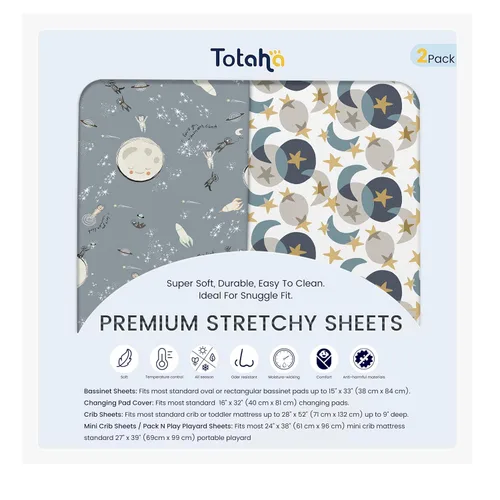 Vista 25 de TotAha Sábanas elásticas de alta calidad para moisés para bebé, sábanas cómodas y sedosas para cuna de 18 x 36 pulgadas para colchón ovalado