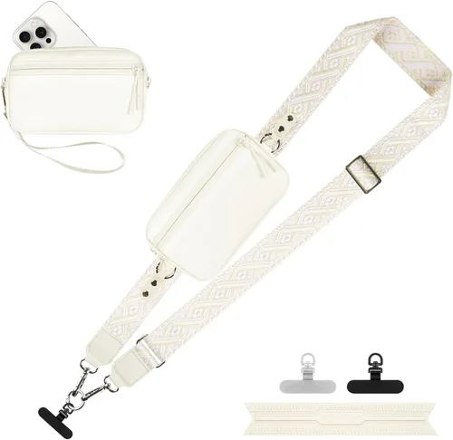 Vista 20 de YFWE Correa de clip and go para teléfono con cartera cruzada, cordón ajustable para teléfono con cartera RFID desmontable, correa universal