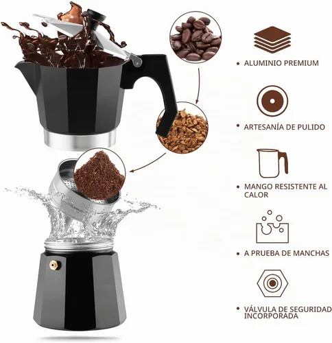 Vista 3 de wedrink Cafetera de Espresso de 3 Tazas para Estufa, Olla de Moka de Aluminio Percolador (150ml)