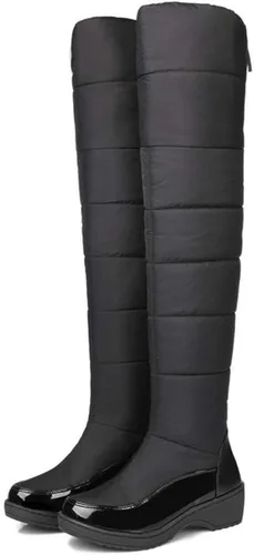 Vista 2 de MIOKE Botas de nieve de invierno por encima de la rodilla para mujer, impermeables, con forro de piel cálida, pantorrilla ancha