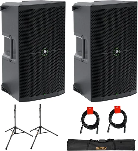 Mackie Thump215XT 1400W 15" Sistema de altavoces PA amplificados con DSP y Bluetooth (par) Paquete con soportes para altavoces de acero Auray