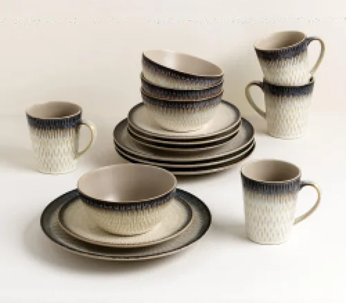 Vista 6 de Elegante y moderno juego de vajilla de gres para organizar fiestas y eventos, color azul, 16 piezas