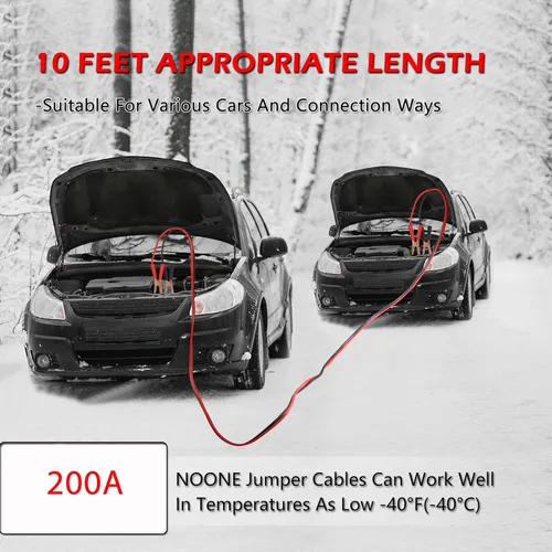 Vista 6 de NoOne Cables de puente para batería de auto, cables de refuerzo automotriz resistentes para arrancar baterías muertas o débiles (10 pies (calibre 10)
