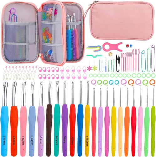 Vista 10 de IMZAY - Juego de 110 piezas de ganchos de ganchillo, juego de agujas de crochet con estuche de almacenamiento, agujas para tejer ergonómicas y romo