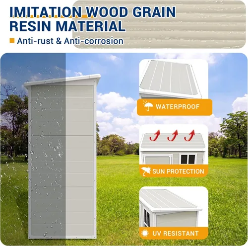 Vista 7 de UDPATIO Cobertizo de almacenamiento al aire libre de 5 x 3 pies, cobertizo de jardín de resina para bicicleta, bote de basura, herramienta