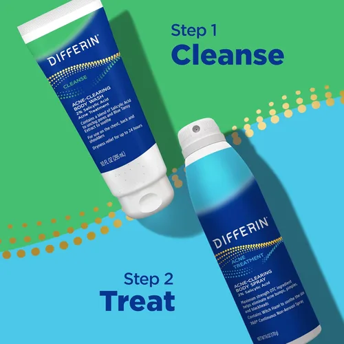 Vista 4 de Differin Spray corporal para acné, tratamiento de acné con ácido salicílico por los fabricantes de Differin Gel, fórmula 360 para acné de espalda