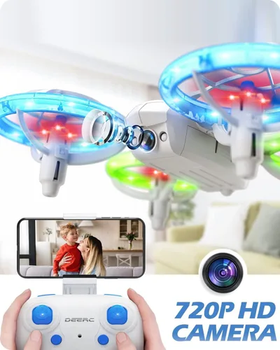 Vista 3 de D23 DEERC Drones para niños principiantes, mini dron LED RC con retención de altitud, modo sin cabeza, cuadricóptero con cámara WiFi HD FPV 720P