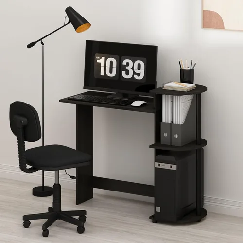 Vista 15 de Furinno - Escritorio compacto para computadora con estantes, Tablero de partículas, Marrón oscuro
