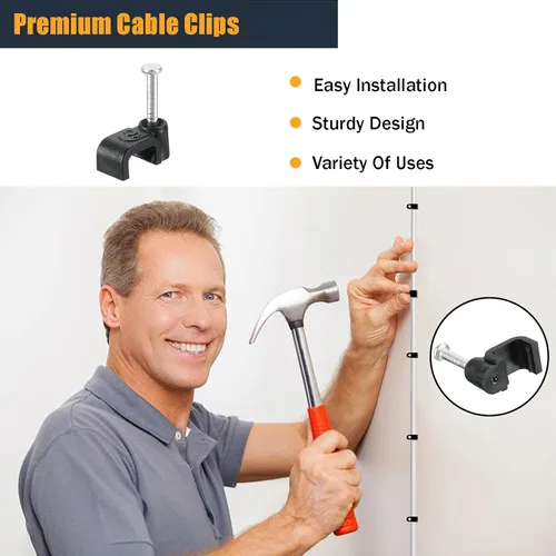 Vista 4 de Cable de extensión de teléfono de 15 pies, cable de línea fija con enchufes RJ11 6P4C, incluye clips para cable, color negro, paquete de 2