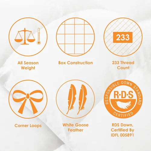 Vista 6 de Canadian Down & Feather Co. - Edredón de plumas de ganso blanco para todas las estaciones, tamaño individual, carcasa de 233 hilos, 100% algodón