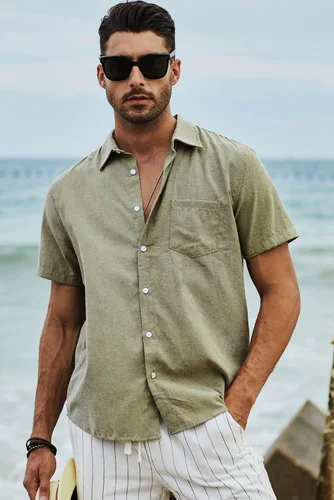 Vista 4 de JMIERR Camisas de vestir a rayas con botones y manga corta para hombre