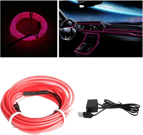 Vista 8 de Tira de luces LED de cable EL, tira de luz de neón automática USB de 10 pies/3M con borde de costura, kits de iluminación ambiental
