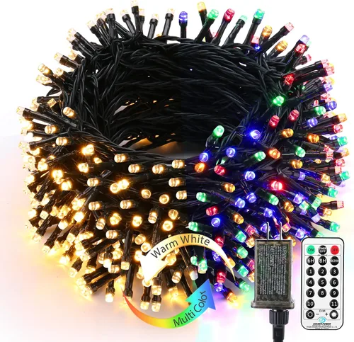 Brizled Outdoor Christmas Tree Lights, 65.67 ft 200 LED Indoor String Light Blanco cálido y multicolor