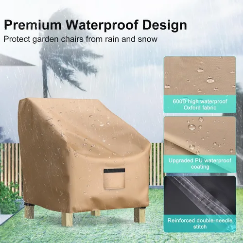 Vista 22 de Fundas para Sillas de Patio para Muebles de Exterior Impermeables Paquete de 2, Fundas para Sillas de Césped 600D Tela Oxford de Servicio Pesado