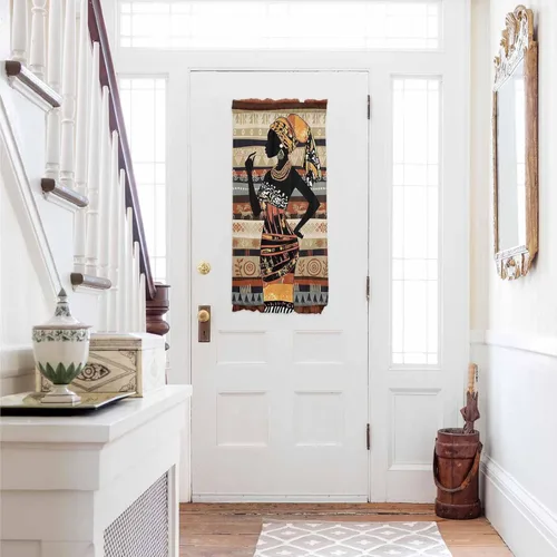 Cortina histórica africana para puerta delantera francesa para ventana de puerta, cortina corta para puerta lateral pequeña con bolsillo para barra,