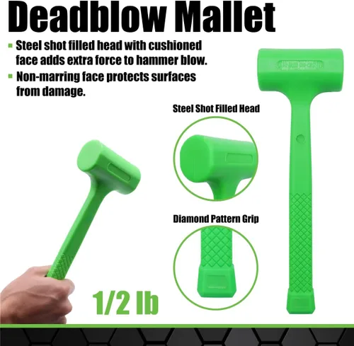 Vista 4 de GRIP - Juego de martillos multiusos Deadblow de 3 piezas, martillo de latón de 12 onzas, martillo de bola de 1 libra, mazo Deadblow de 1/2 lb
