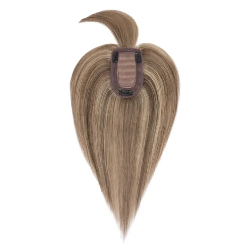 Vista 22 de Elailite Pelucas para mujeres con flequillo, cabello humano real, topper con cabello delgado, 13 cm x 7 cm, base de seda, clip en piezas de cabello