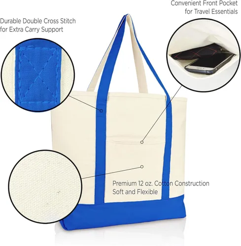 Vista 4 de DALIX 22" Heavy Duty Cotton Canvas Tote Bag (Zippered)