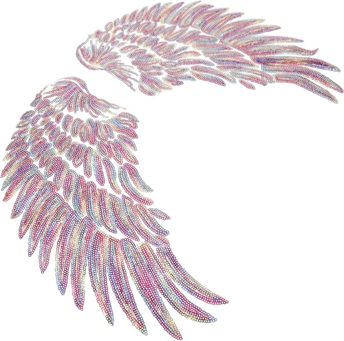 KALLORY 2pcs Iron-on Angel Wing Applique Sequin Patches for Clothing Decoration DIY Costume Craft Accessories Large Colorful Embroidered Wings