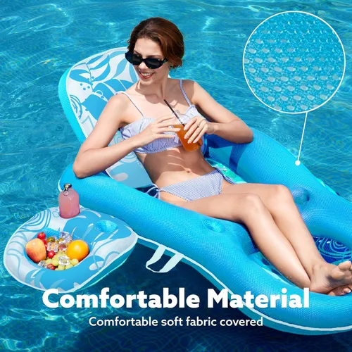 Vista 3 de SLOOSH Pool Floats Lounger Adult, Fabric Pool Floaties Lounge Convertible 2-in-1 Floating Water Floaty with Cup Holders Adjustable Backrest Recliner