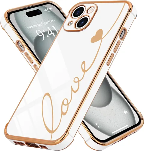 Vista 30 de LCHULLE Funda compatible con iPhone 12 para mujeres y niñas, bonito diseño de corazón de amor con enchapado de lujo, cubierta de TPU suave a prueba