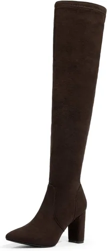 DREAM PAIRS - Botas de moda para mujer de caña alta sobre la rodilla, tacón de bloque medio, de piel sintético, botas largas y sexis
