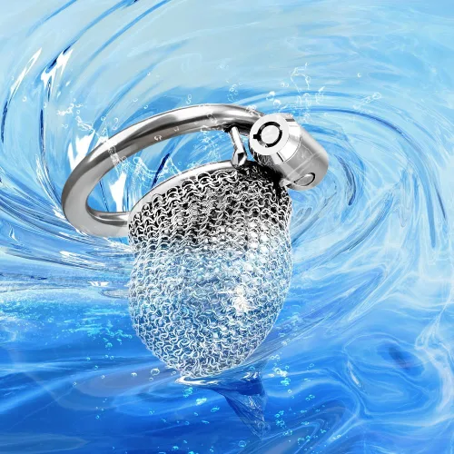 Vista 8 de Dispositivos de castidad masculina de acero inoxidable con cadena de malla flexible, jaulas para pollas transpirables y cómodas, jaula bloqueada