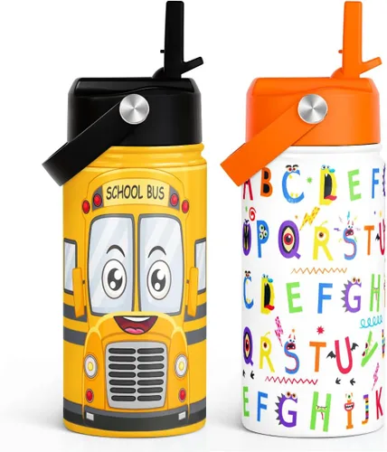 Vista 35 de Botella de agua de sirena para niñas, botella de agua para niños con tapa con popote, botellas de agua aisladas de acero inoxidable de 12 onzas