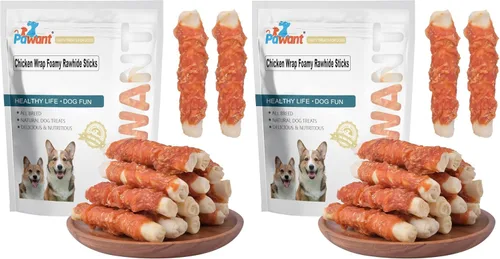 Vista 10 de Golosinas para perros de larga duración para perros grandes, dientes limpios envueltos en pollo, donas de cuero crudo, 0.5lb/227g
