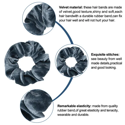 Vista 3 de Whaline 12 piezas de scrunchies para el pelo con temática azul y gris, elásticos de terciopelo, scrunchy, bobbles, bandas suaves para el cabello
