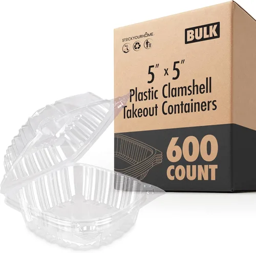 Vista 12 de Stock Your Home - Envase de plástico para llevar alimentos y postres, 25 unidades de 5 x 5 pulgadas, envases de plástico con bisagras, desechables