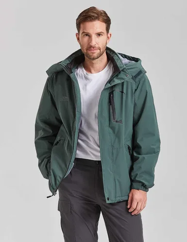 Vista 3 de ELLSWOS Chaqueta de esquí impermeable para hombre, abrigo de nieve de invierno, impermeable cálido con capucha, cortavientos Marrón