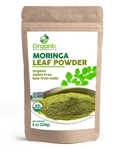 Polvo de Moringa Orgánica - 8 oz (226g) | USDA Orgánico, Sin OGM, Kosher, Halal, Polvo de Moringa Oleifera - 100% Crudo y Natural, por SHOPOSR