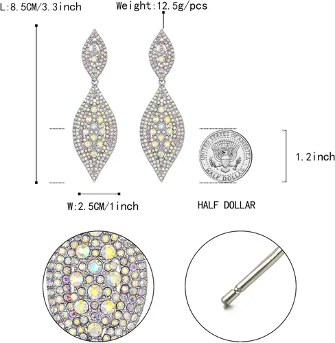 Vista 5 de Flyonce - Aretes caídos de diamantes de imitación y diseño de 2 hojas para novia