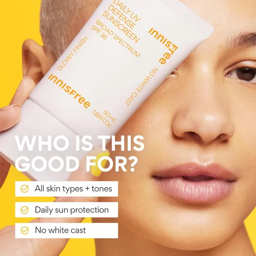 Vista 8 de Innisfree Daily UV Defense SPF 36 - Protector solar coreano, acabado invisible, amplio espectro, sin yeso blanco, ligero, hidratante, disponible