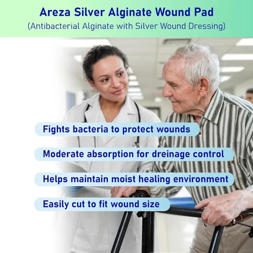 Vista 3 de Plata alginate (alginate antibacterianos con plata) 4.25"x4.25" estéril; 5 Vendajes Por Caja (1) (4.25" x 4.25"), 1