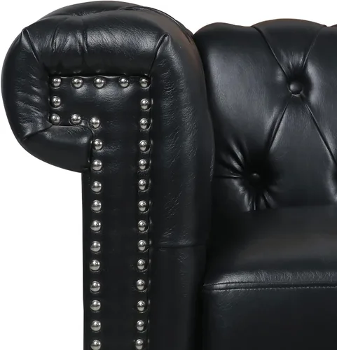 Vista 8 de Sofá Chesterfield moderno de tres plazas, sofá de piel sintética con brazos cuadrados, cómodos sofás para sala de estar, oficina, sala de recepción