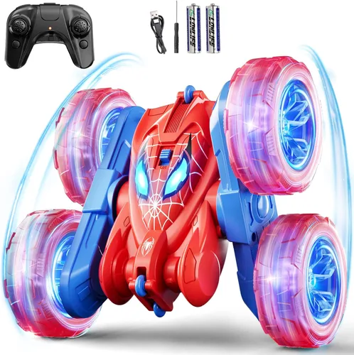 Coche de control remoto de araña, RC de acrobacias de 360° para niños de 6 a 12 años de edad, rotación de doble cara, 4WD, luces de ruedas geniales