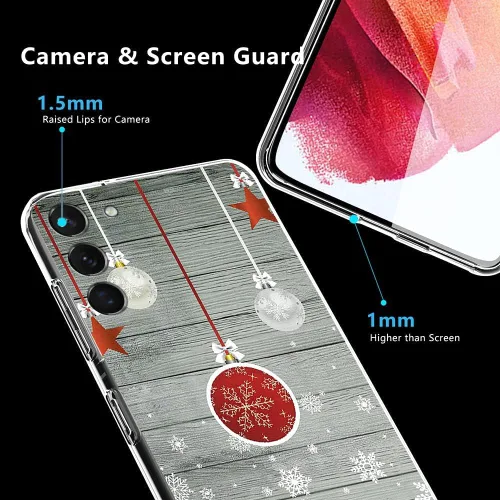 Vista 3 de Funda compatible con Samsung Galaxy S21 Plus, diseño de copo de nieve con colgante de Navidad, ajuste delgado, TPU suave, a prueba de golpes, funda