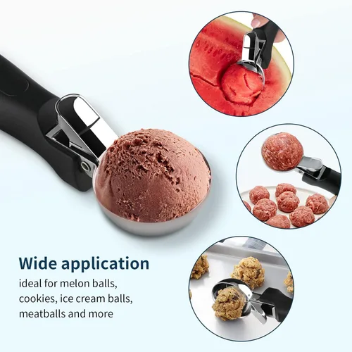 Vista 6 de OTVAFAVA Cuchara de helado, cuchara grande para galletas con mango ergonómico de agarre suave, cuchara multifuncional resistente para hornear