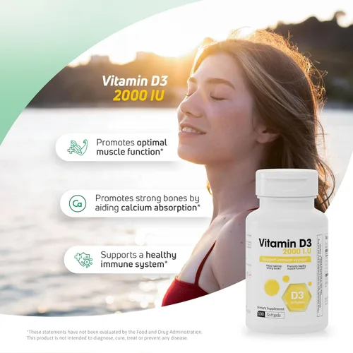 Vista 3 de Vitamina D3 2000 UI cápsulas blandas – 100 cápsulas blandas – Suplemento de vitamina D3 para uso diario