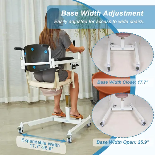 Vista 6 de Silla de transferencia de paciente con altura y ancho ajustables, silla de ruedas portátil con cómoda, ideal para ancianos, discapacitados