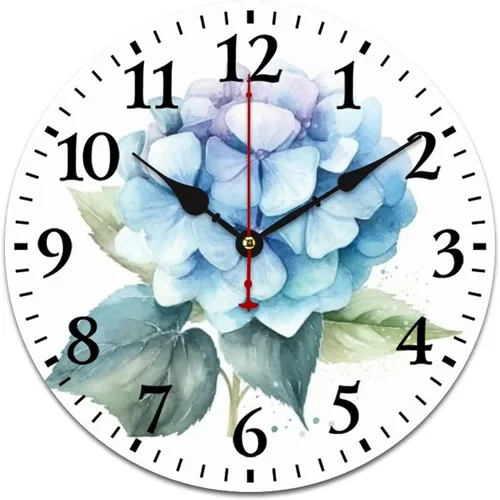 Vista 15 de Reloj de pared de madera de 10 pulgadas, acuarela, rústico, eucalipto, reloj de pared de madera rústica, cuarzo, sin tictac, número arábigo, hoja