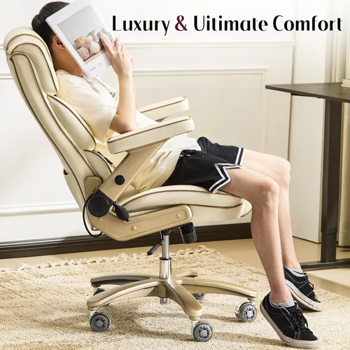 Vista 8 de Silla de oficina grande y alta, 500 libras, reposabrazos 5D, silla ejecutiva de cuero resistente con asiento cómodo, lumbar ajustable, respaldo