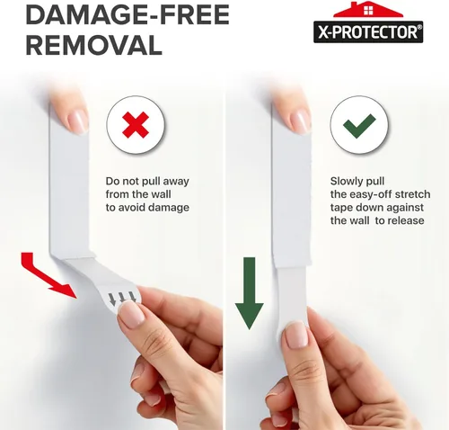 Vista 6 de X-Protector Tiras para colgar cuadros, 28 pares de ganchos de fotos sin daños, ganchos de pared autoadhesivos sin clavos, tiras resistentes