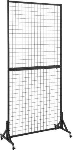 Vista 10 de Paneles de pared de rejilla de 1.8 x 5.7 pies, rejilla de alambre de pie, estante de exhibición con ruedas base en T, panel de rejilla independiente