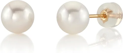THE PEARL SOURCE Aretes redondos de perlas reales de agua dulce blancas para mujer, aretes de oro de 14 quilates Aretes hipoalergénicos con perlas
